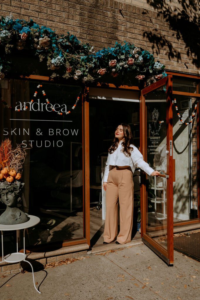 Branding photo of esthetician consulting with client