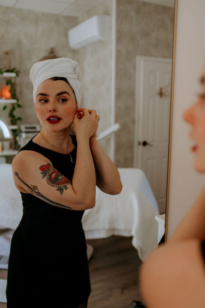 Professional esthetician branding photos highlighting client care